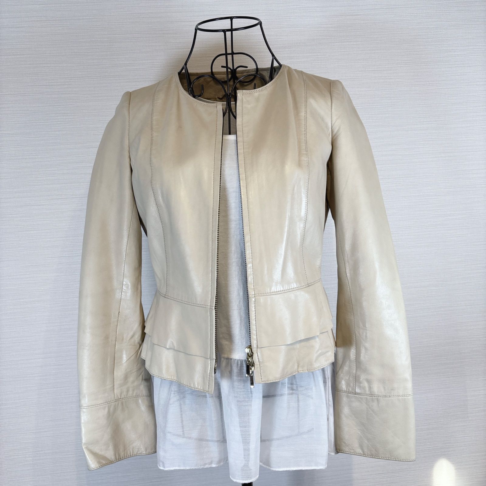 ANAYI アナイ ラムレザー 羊皮 ジャケット ベージュ ペプラム ノー