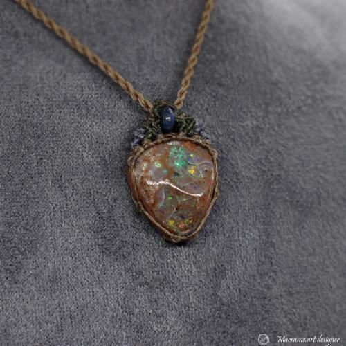 マクラメ ネックレス カンテラオパール ブラウン系