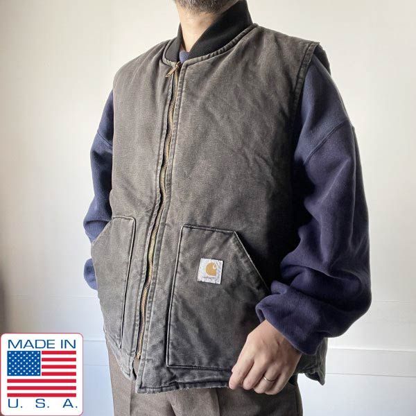 2000年製 USA製 carhartt カーハート V01 ダック ベスト 黒 2XL-Tall