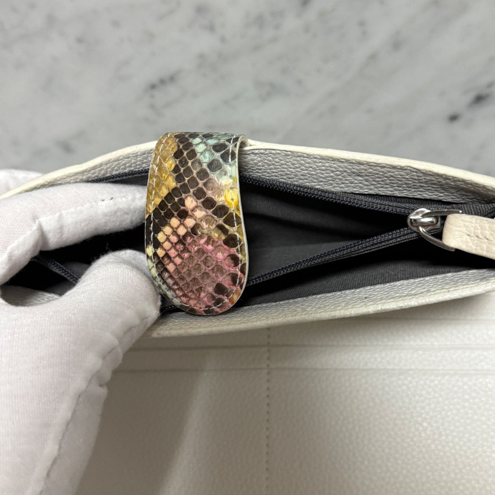 90s 新品 未使用 長財布 ダイヤモンドパイソン 蛇革 本革 レザー 