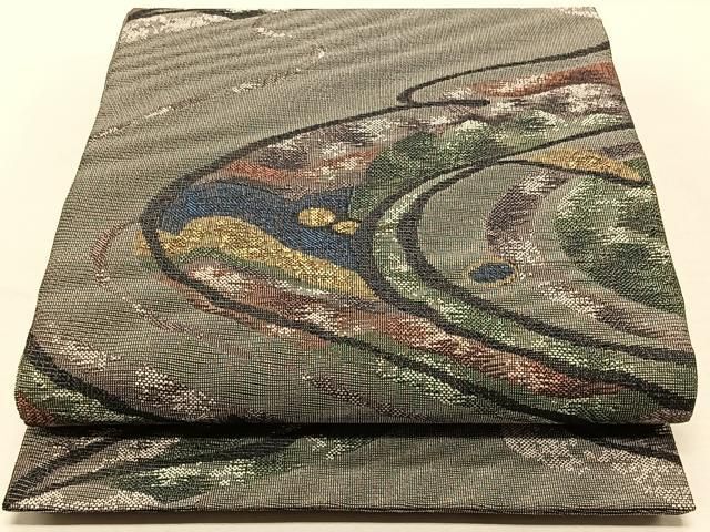 平和屋着物◎六通柄袋帯 幾何学模様 大島紬美術館 金糸 正絹