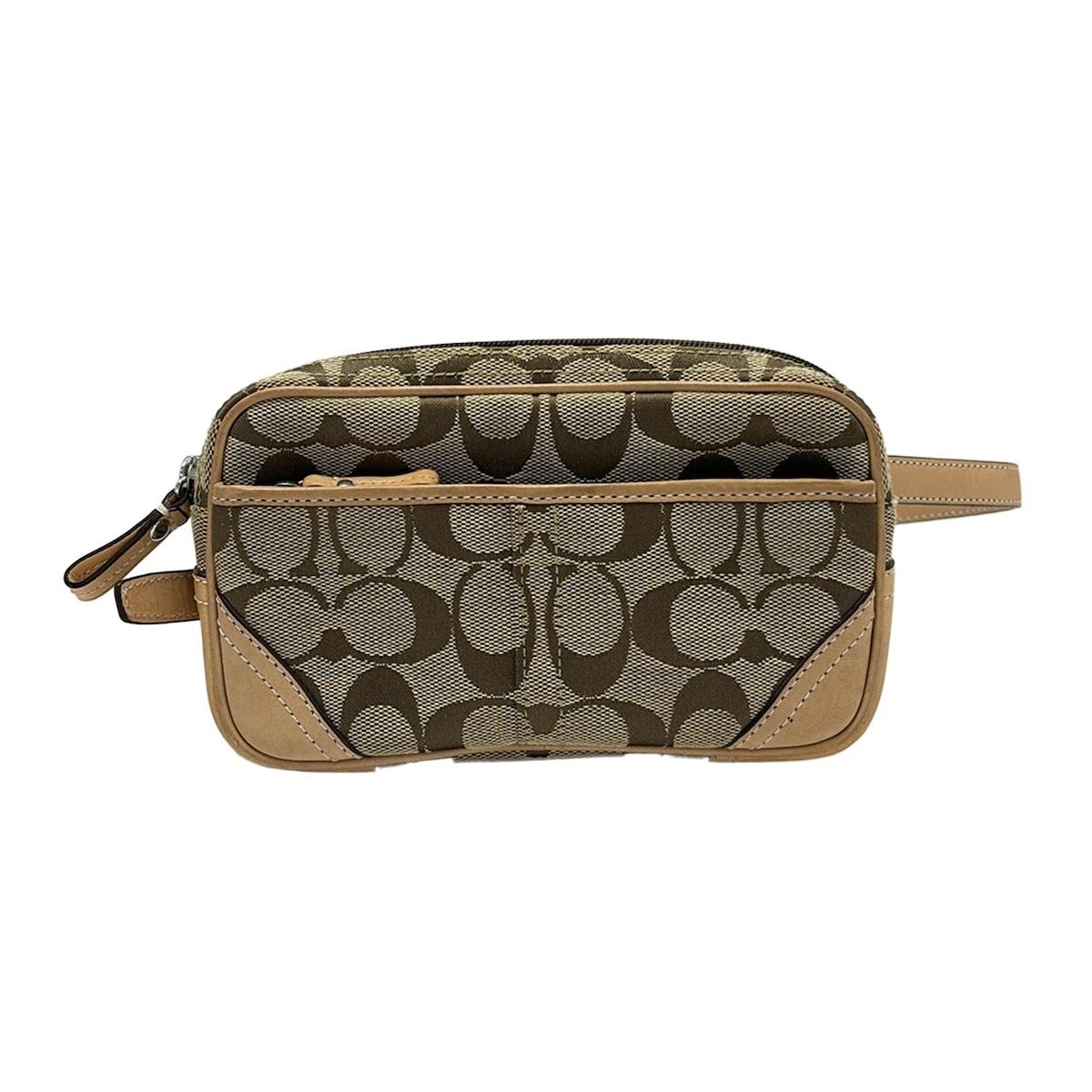COACH(コーチ) ウエストポーチ シグネチャー柄 カーキ×ブラウン COACH(コーチ) ウエストポーチ シグネチャー柄 カーキ×ブラウン