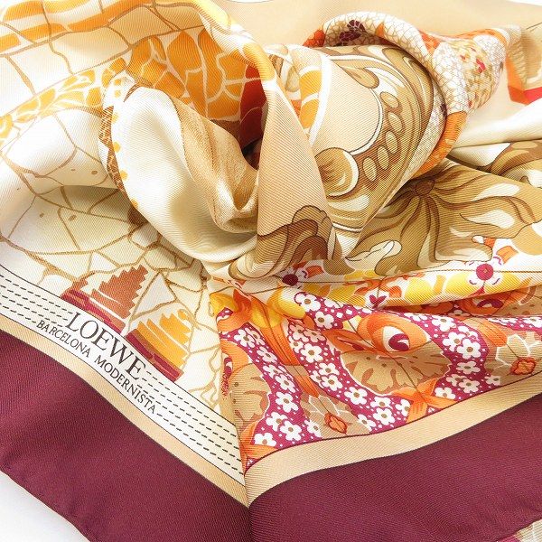 イタリア製 ロエベ LOEWE アナグラム 総柄 シルク 大判 ストール ae