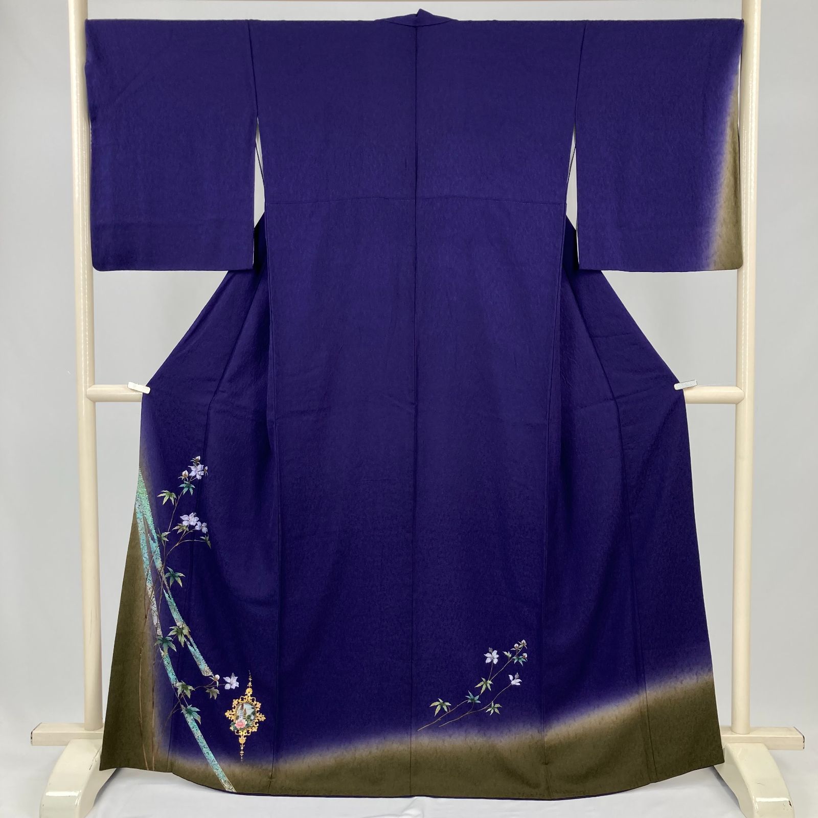 たんす屋 着物 リユース着物 付け下げ 青紫 セミフォーマル 花 リボン カメオ 袷 絹 未洗い 身丈 160.5cm 裄丈 70cm MS5778