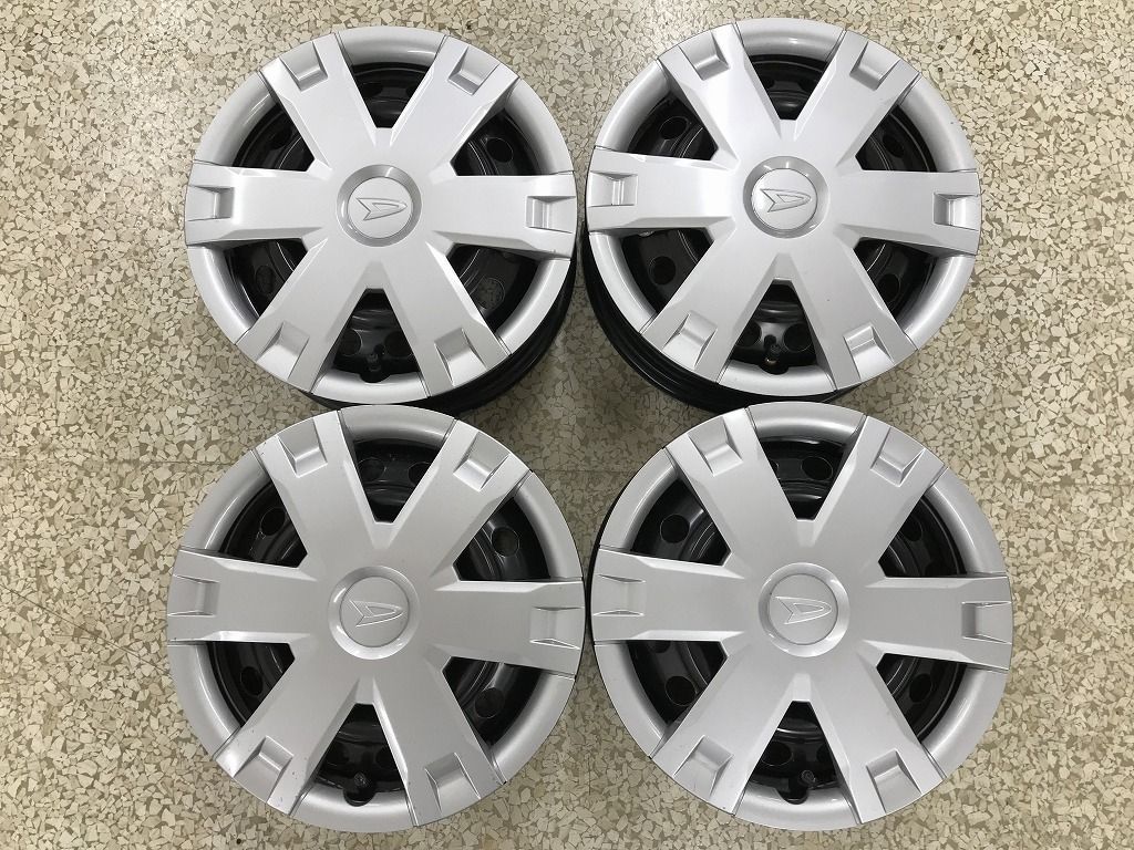 ◎傷 少 新車外し並 SUZUKI ソリオ純正キャップ付スチール 14inc 4.5J 45 100 4H 4本 検 スペーシア ワゴンR アルト ラパン スズキ