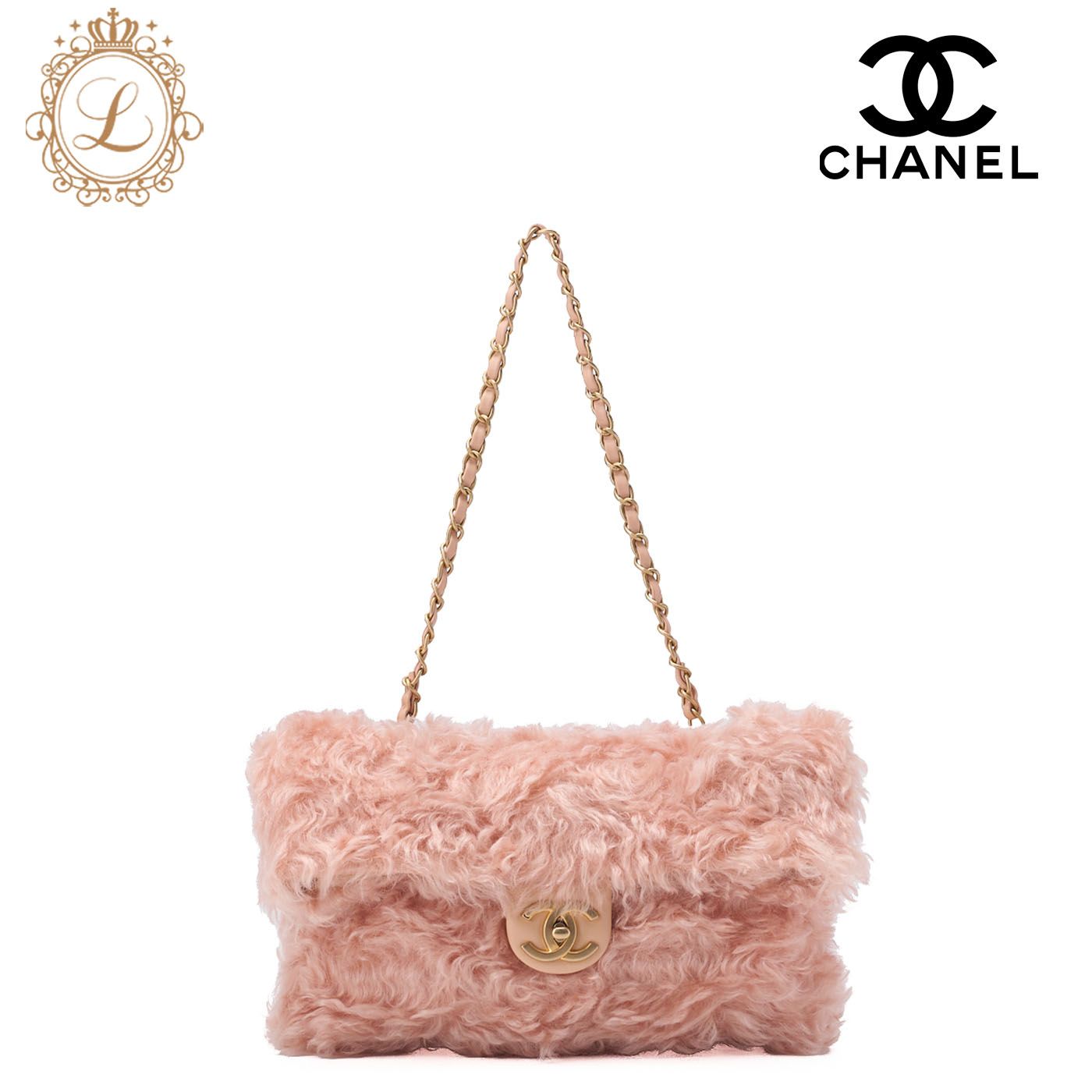 CHANEL シャネル ショルダーバッグ ファー ターンロック シングルフラップ がま口 ピンク ゴールド金具 レディース 送料無料