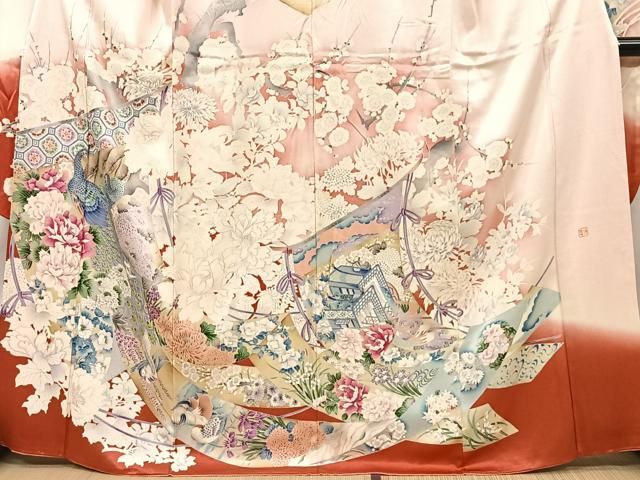 豪華振袖　作家物　絞り　舞花文　暈し染　金彩　着丈167.5cm　正絹 豪華振袖 作家物 絞り 舞花文 暈し染 金彩 着丈167.5cm 正絹