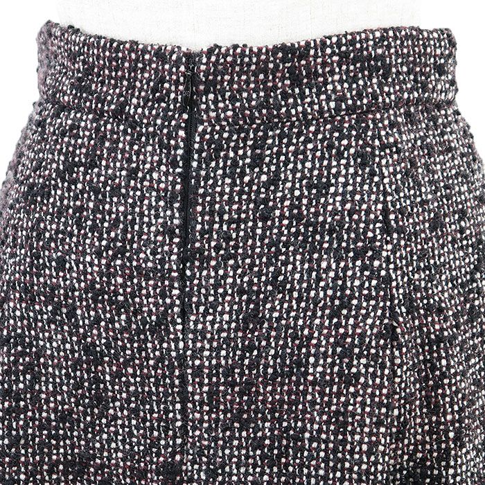 CHANEL シャネル ツイードスカート P44259 ロゴ COCOマークチャーム ウール × アルパカ Aライン 台形 膝丈 ボトムス レディース サイズ 36 バーガンディ ブラック フランス製 カール ラガーフェルド期 GULLKHAN_COM