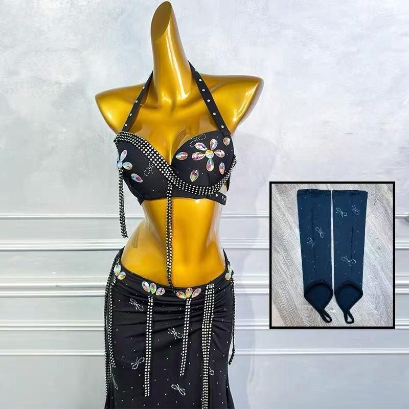 ♥ ベリーダンス オリエンタル衣装 トップス スカート オーダーメイド ステージ衣装 上下セット オリエンタルベリーダンス服 ビーズスパンコール ブラック WHITEMONARCHHOTEL_COM