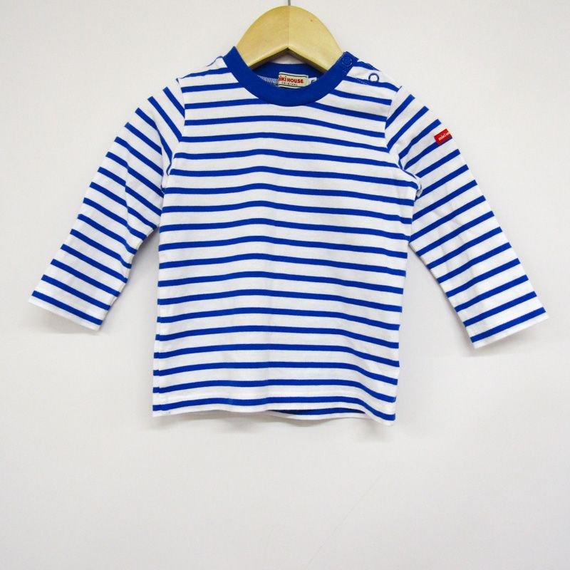 ミキハウス 長袖Tシャツ ボーダー柄 肩スナップ ベビー 男の子用 F(70