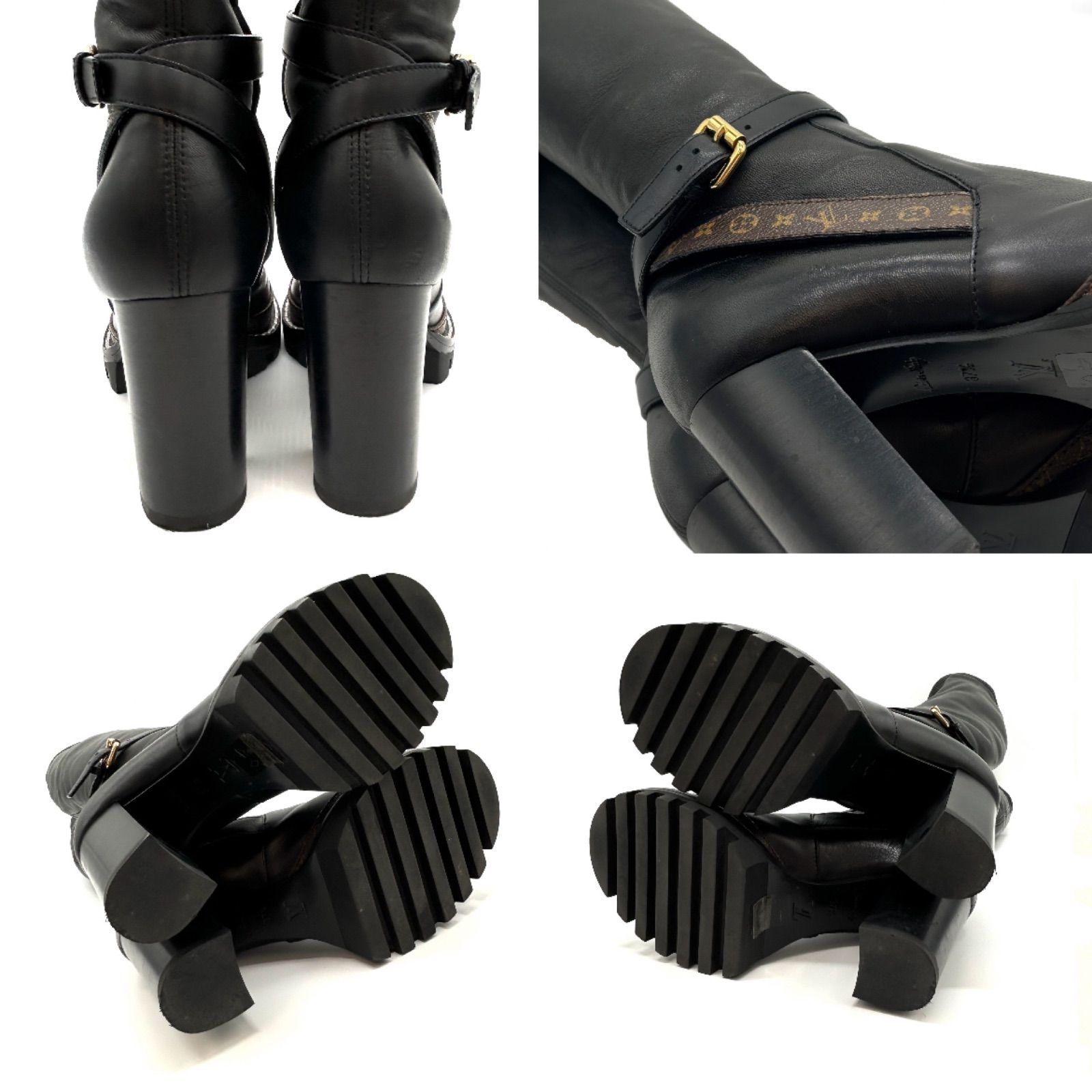  LOUIS VUITTON ルイヴィトン ロングブーツ スタートレイルライン モノグラム レザー ブラック 37ハーフ レディース 約24 cm ヴィトン ロングブーツ ブーツ