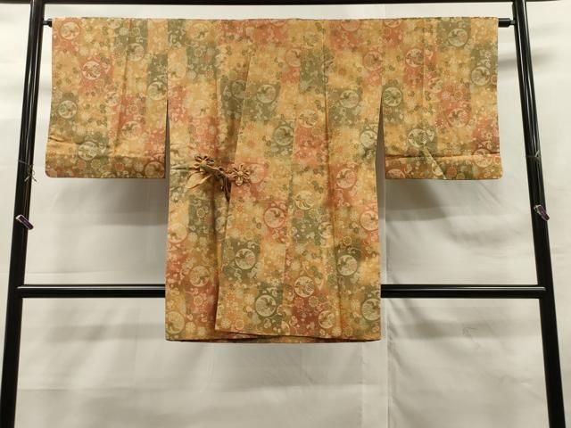 平和屋着物＃道中着　お召地　花鳥丸文　ロング丈　正絹　逸品　CAAT0498dy 平和屋着物＃道中着 お召地 花鳥丸文 ロング丈 正絹 逸品 CAAT0498dy