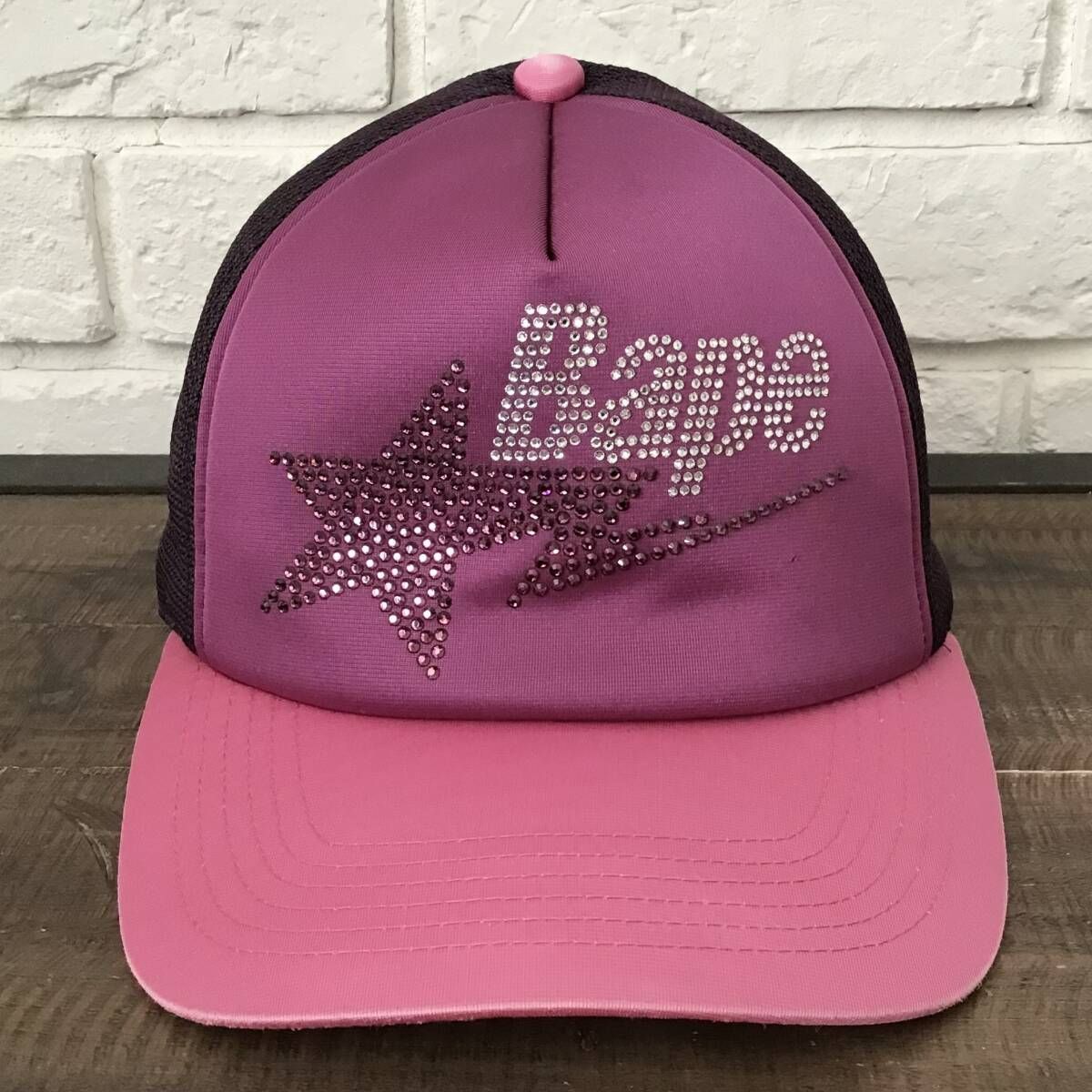 A BATHING APE キャップ ピンク ラインストーン APEラインストーン