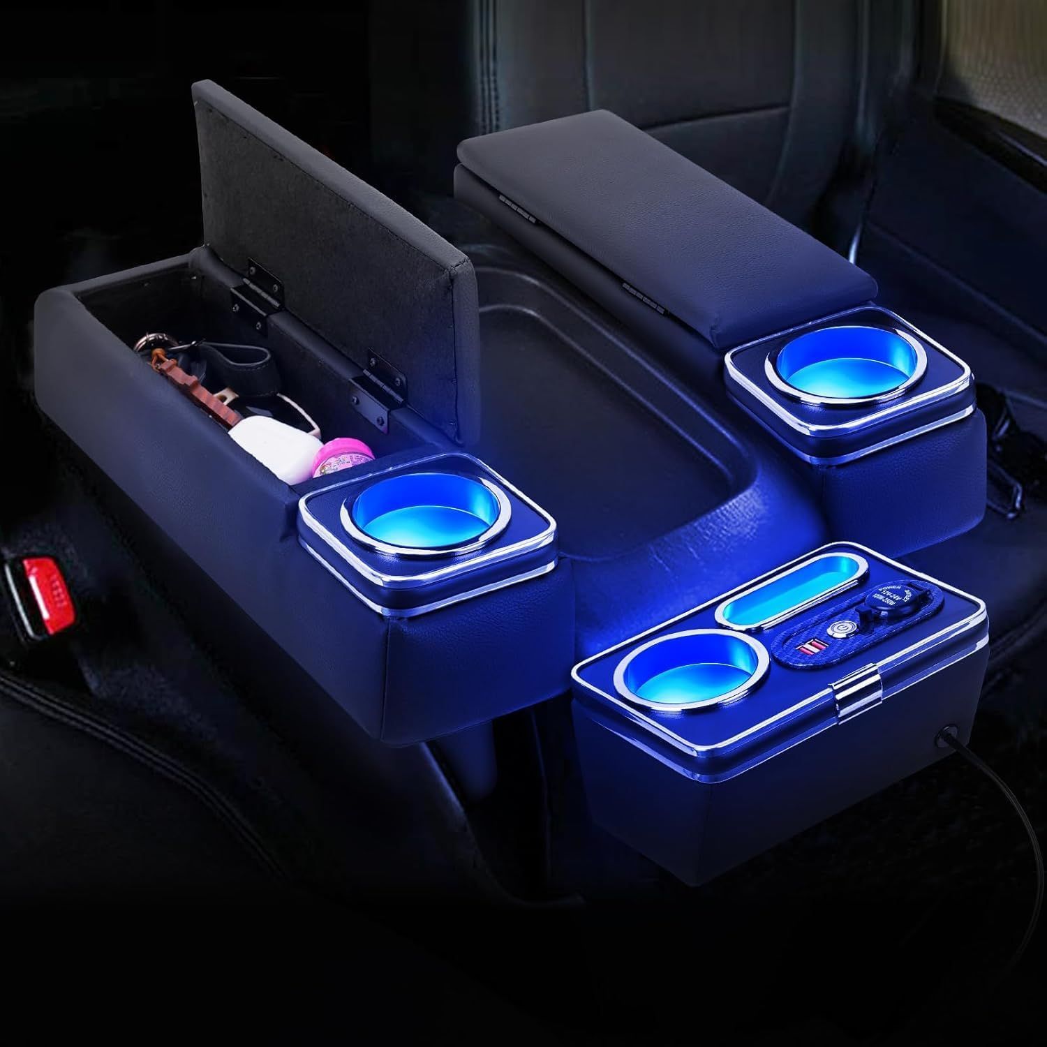 CEMOFE コンソールボックス ハイエース 200系 アームレスト レジアスエース 200系 コンソールボックス 肘置き ブルーled 小物入れ収納ボックス アームレスト PU 落下防止 3個セット H200系 ワイド 標準 1型~8型 GL スーパーGL
