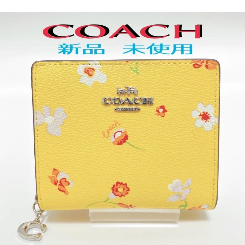 ☆未使用・未使用☆COACH ☆折りたたみ財布 ☆イエロー 花柄