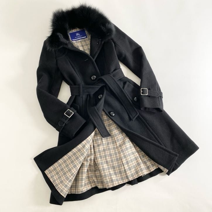 Burberry】ビンテージ メルトンウール ファーコート BURBERRY BLUE