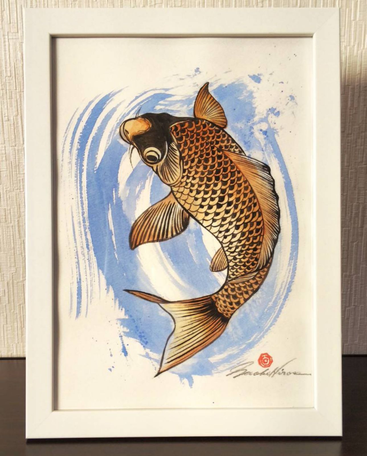 鯉の滝登り オリジナル水彩画 - メルカリ