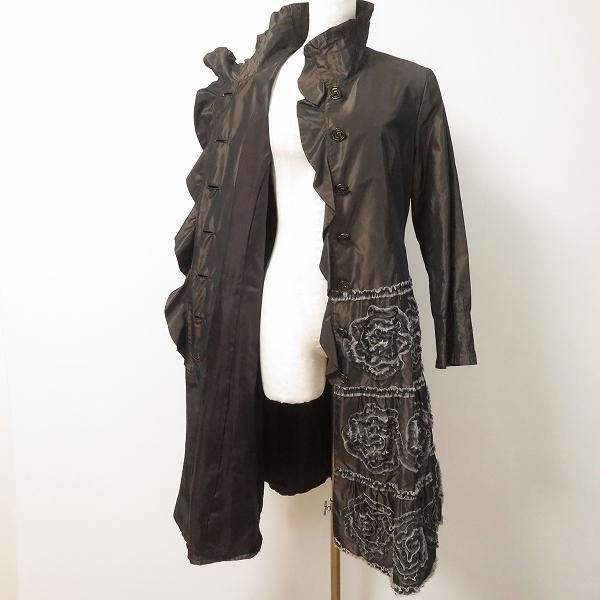 美品 大きいサイズ インポートロッサ フリルロングコート【44】 LL ブラック 美品 大きいサイズ インポートロッサ フリルロングコート【44】 LL