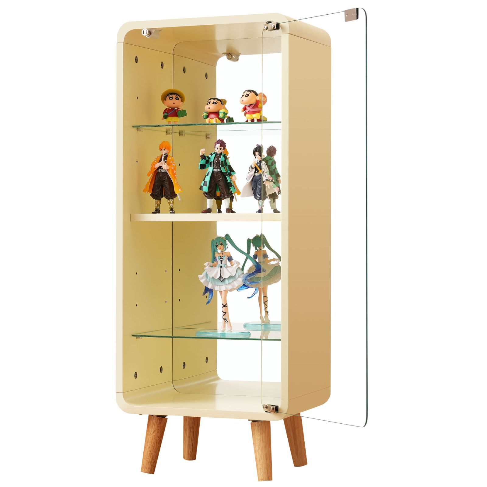 コレクションケース コレクションシェルフ ガラスディスプレイキャビネット4段 高さ調節 フィギュア 収納 背面ミラー 強化ガラス棚 サイズ 幅36*奥行26*高さ89CM ベージュ