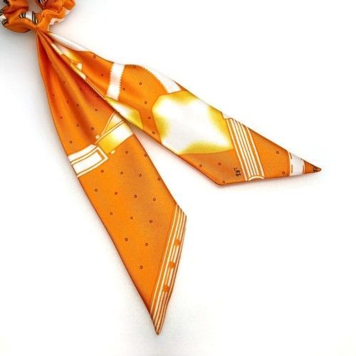 未使用品】HERMES エルメス シュシュ ベラ シルク100％ オレンジ 