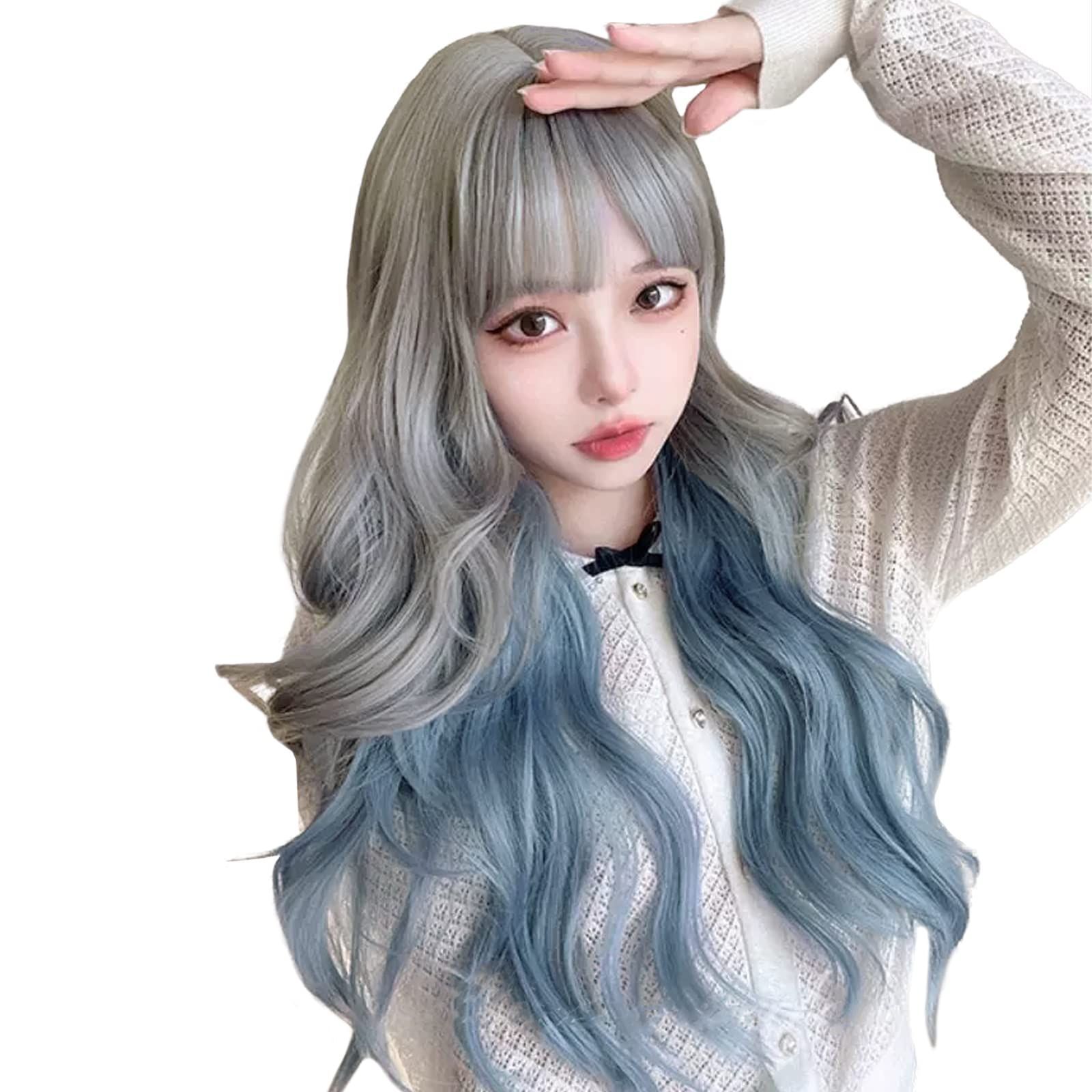 wig 原宿系 インナーカラー カツラ カツラ ぱっつん ウェーブ ファッション ウェーブ ロングヘアー ウィッグ 日常 ウィッグ コスプレ 女装 巻き髪 ロリータ レディーズ 自然 グラデーション 人気 フルウィッグ 小顔 かつら 可愛い カール 耐熱 ロン