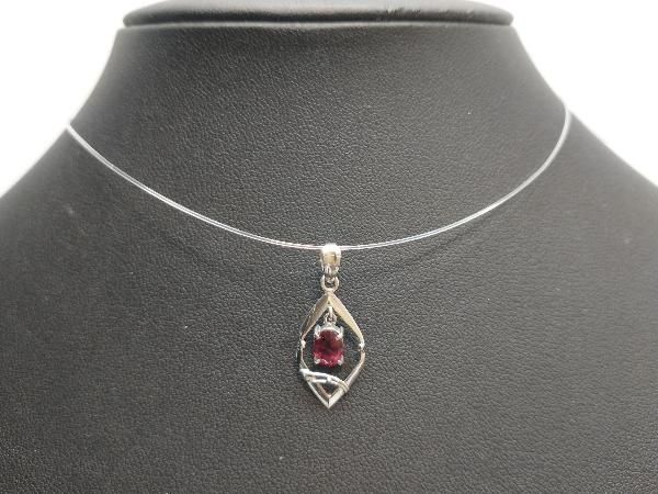 K18WG レッドストーン デザインペンダントトップ 1.1g 揺れる 18K 18金ホワイトゴールド 赤石