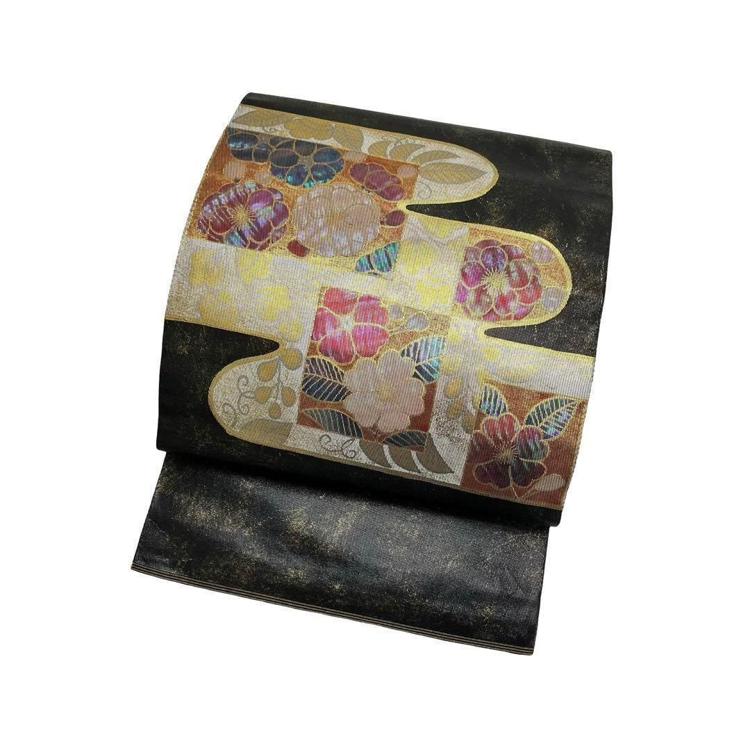 袋帯 西陣 川島織物 螺鈿 引箔 霞模様に花柄 金糸 黒色 O-4452 - メルカリ