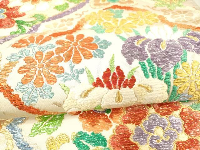 平和屋着物○唐織・西陣の老舗・名門・藤原織物 六通柄袋帯 草花文 金