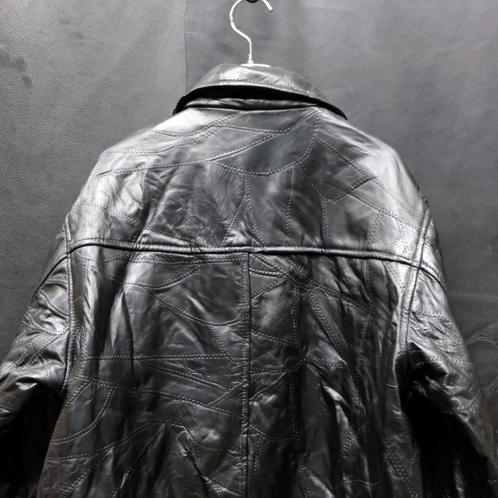 ハードパッチワーク レザーハーフコート LL/XL ツギハギ カーコート 羊