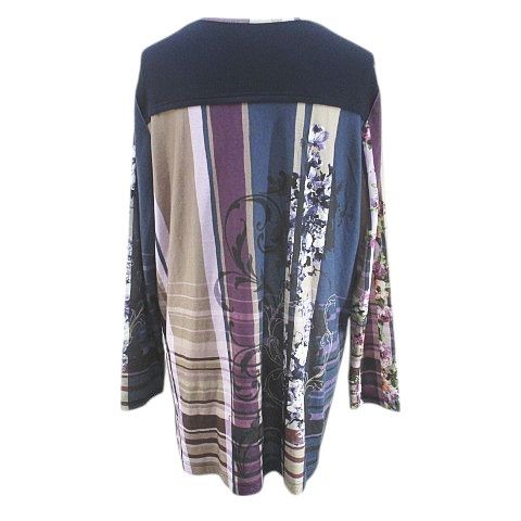 未使用品 シャミー Chamois 花柄 フラワー チェック柄 長袖 Tシャツ カットソー ロンT チュニック 44 紫系 パープル 日本製 ストレッチ タ シャミー Chamois 花柄 フラワー チェック柄 長袖 Tシャツ