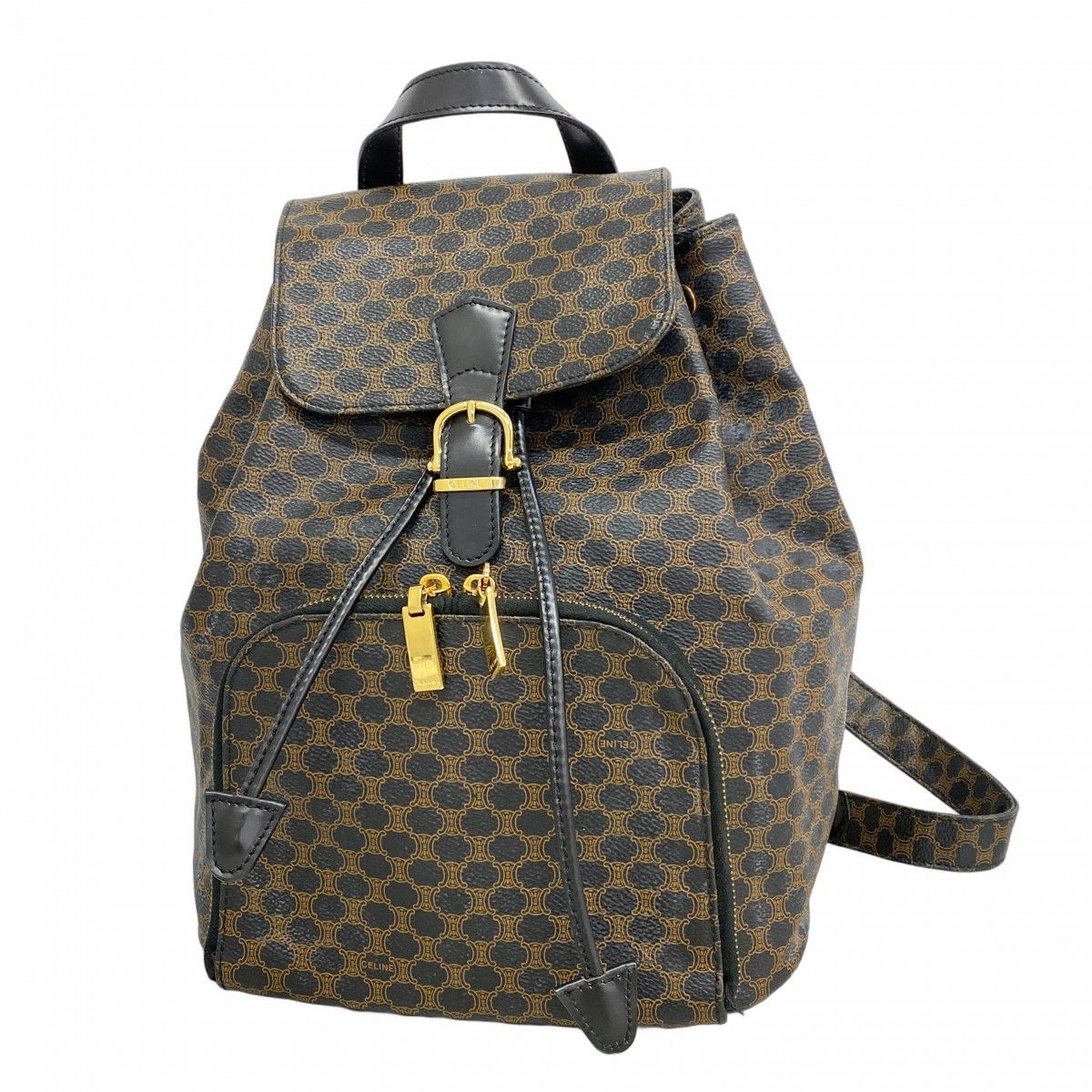【美品】セリーヌ リュック トリオンフ マカダム ゴールド金具 レディース 茶 CELINE セリーヌ マカダム柄 T06 ブラウン リュック