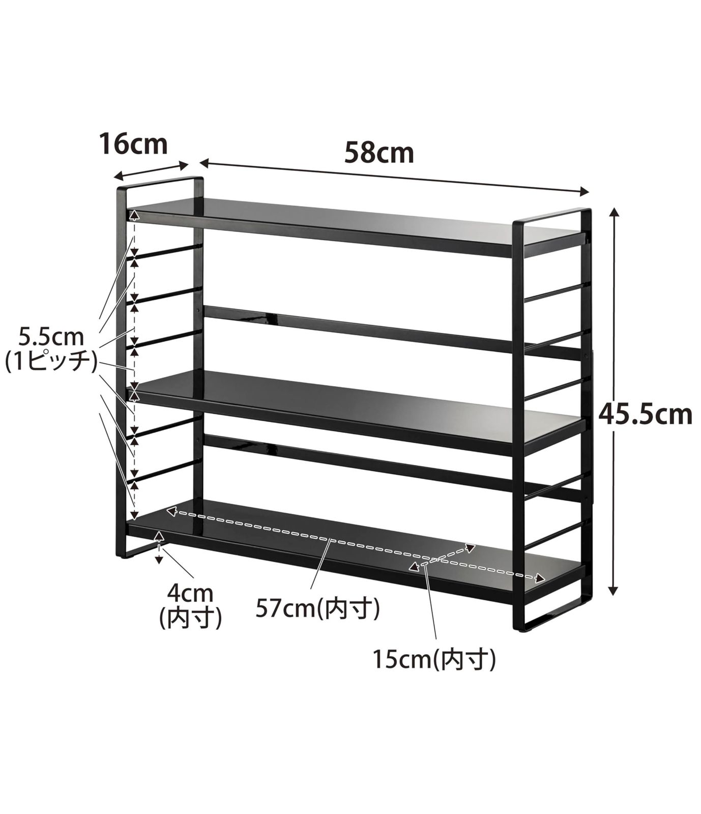 約W58×D16×H45.5cm ブラック タワー tower キッチン収納ラック キッチンラック シンク上 調味料ラック カトラリーポケット付き 山崎実業 Yamazaki 3258