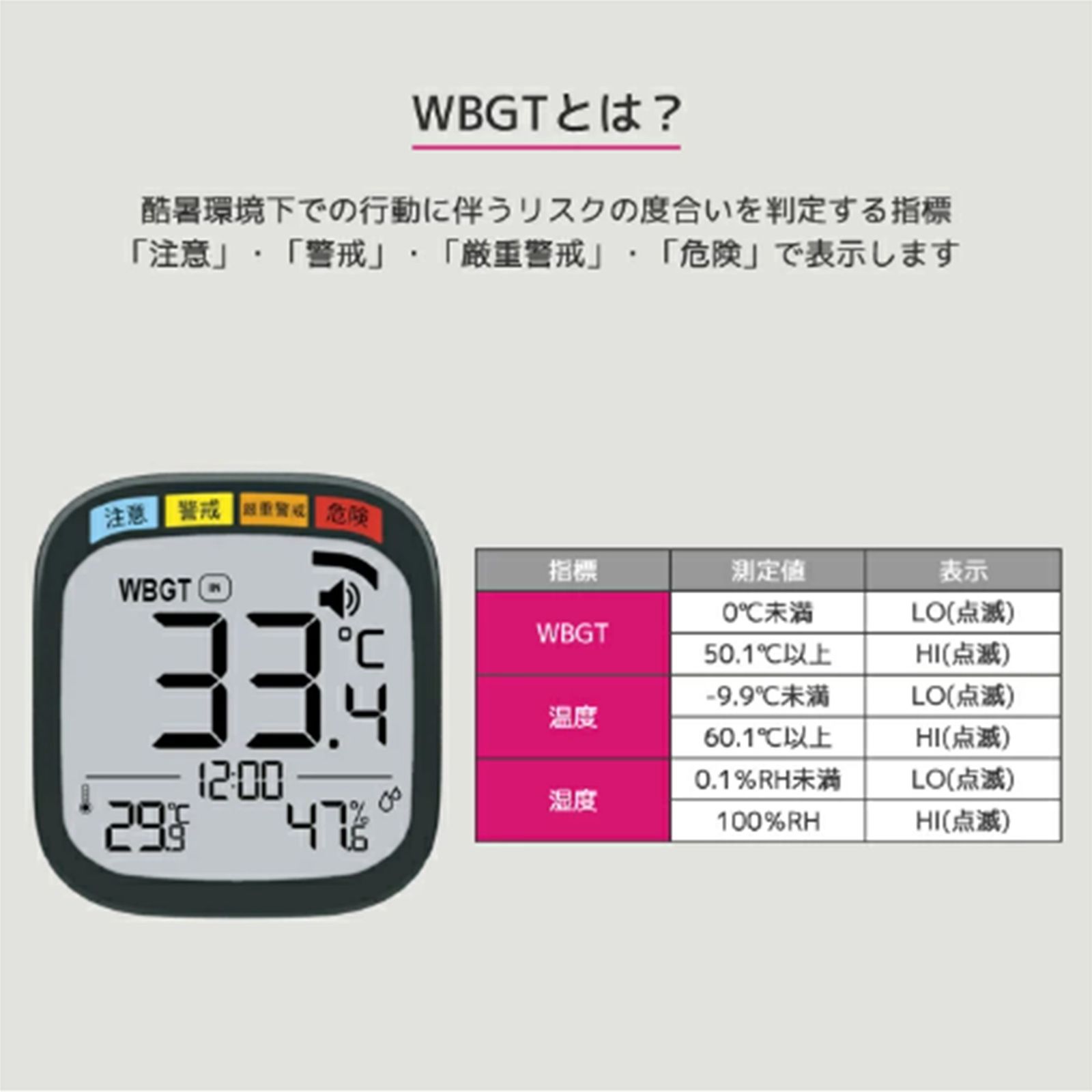 時計付黒球式熱中症指数計 高精度 熱中症指数計 WBGT 熱中症計 熱中症対策ウォッチ 熱中症対策グッズ 熱中症対策 子供 大人 アラーム 熱中アラーム 黒球式 ホワイト シンプル 予防用具 熱中症 グッズ 工事現場 現場用 デジタル ヒロ コーポレー BRIGHTFACE_UK