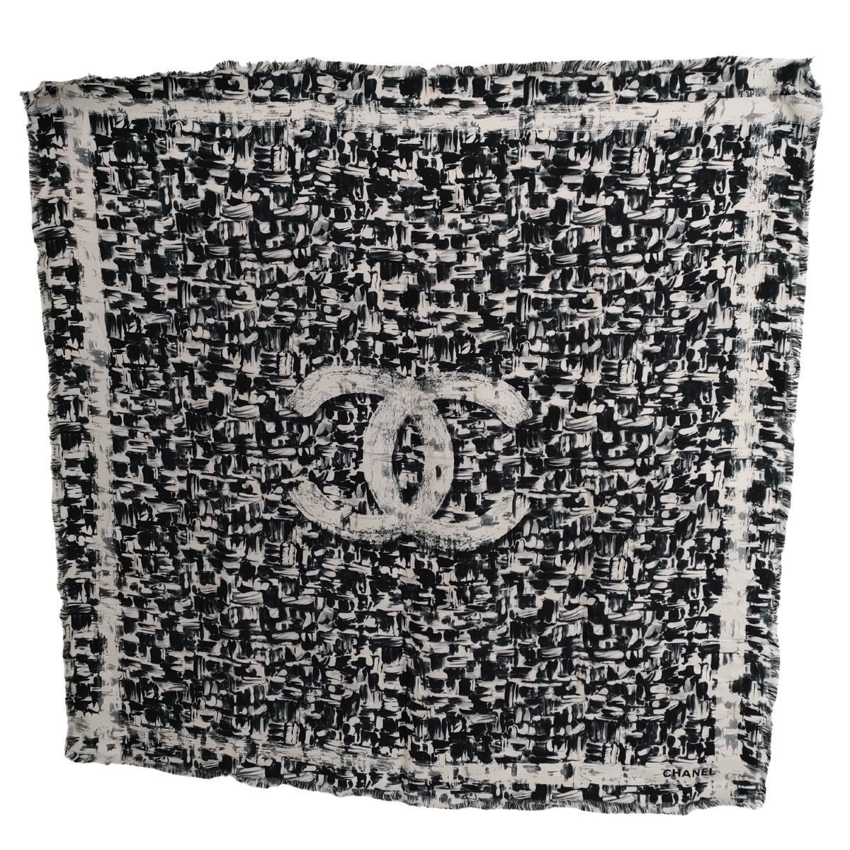 CHANELシルク大判ストール シャネル Chanel ココマーク ツイード転写 プリント シルク 大判