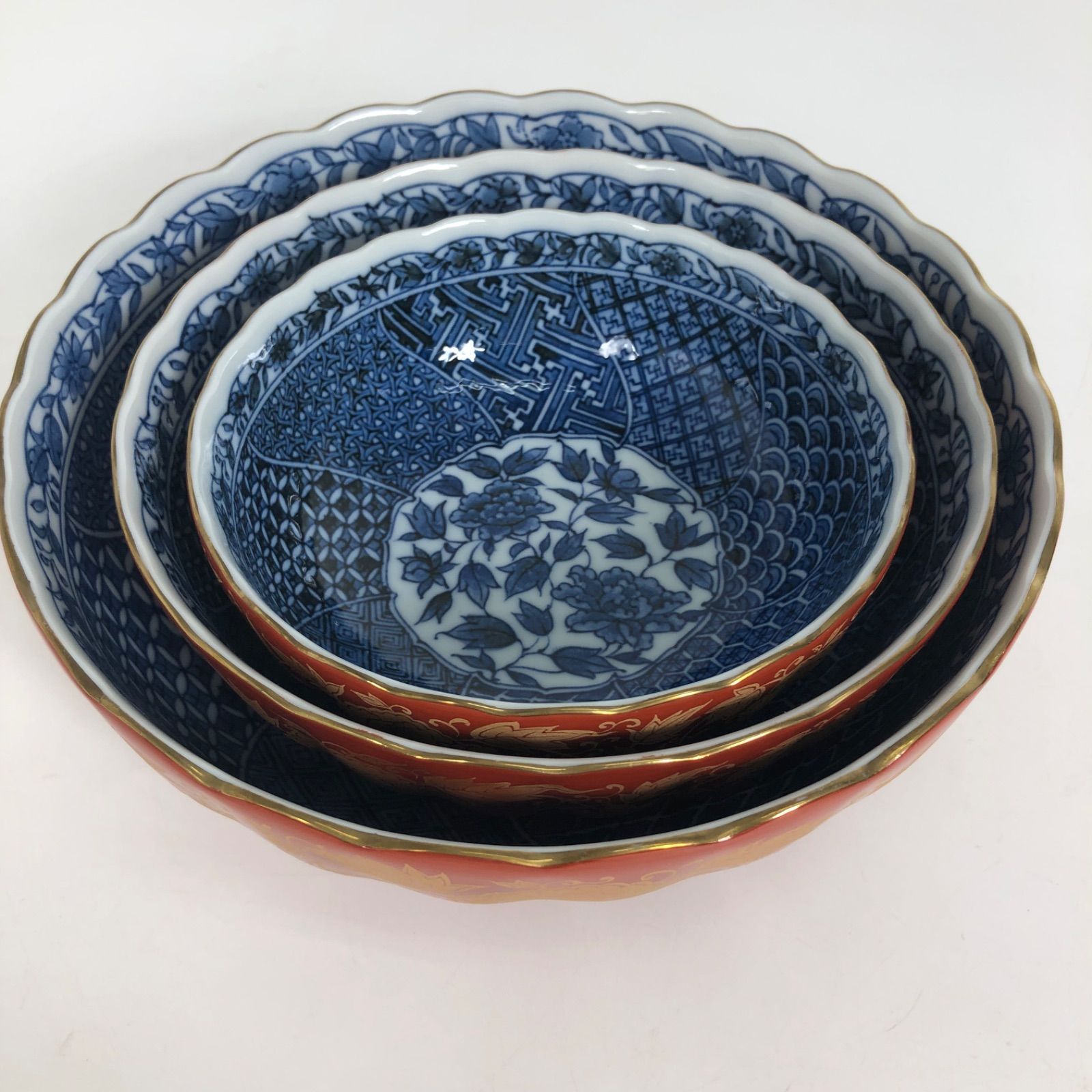 美濃焼 大吉窯 金彩染付鉢 3点セット 和食器 藍色 深鉢 盛鉢 盛皿 陶器