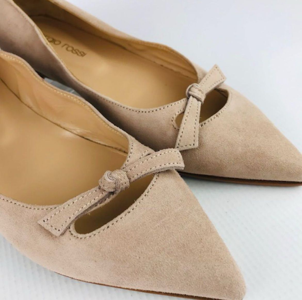 sergio rossi セルジオロッシ レディース スエードレザー リボンデザイン ポインテッドトゥ フラットパンプス 22㎝ ビジネス ブランド オシャレ 秋冬物 イタリア製 セレブ カジュアル フラットシューズ