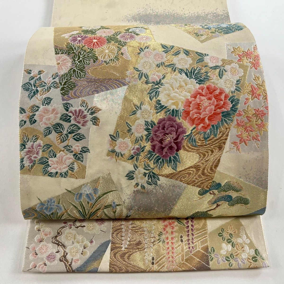 袋帯 花柄 ベージュ　白金　上品　高級　匿名配送　OF146 袋帯 – EMON