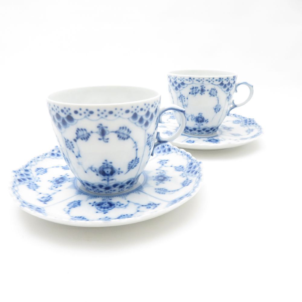 ROYAL COPENHAGEN ロイヤルコペンハーゲン ブルーフルーテッドフルレース デミタスカップ＆ソーサー 2客 ペア エスプレッソ モカ テーブルウェア SU13168C2