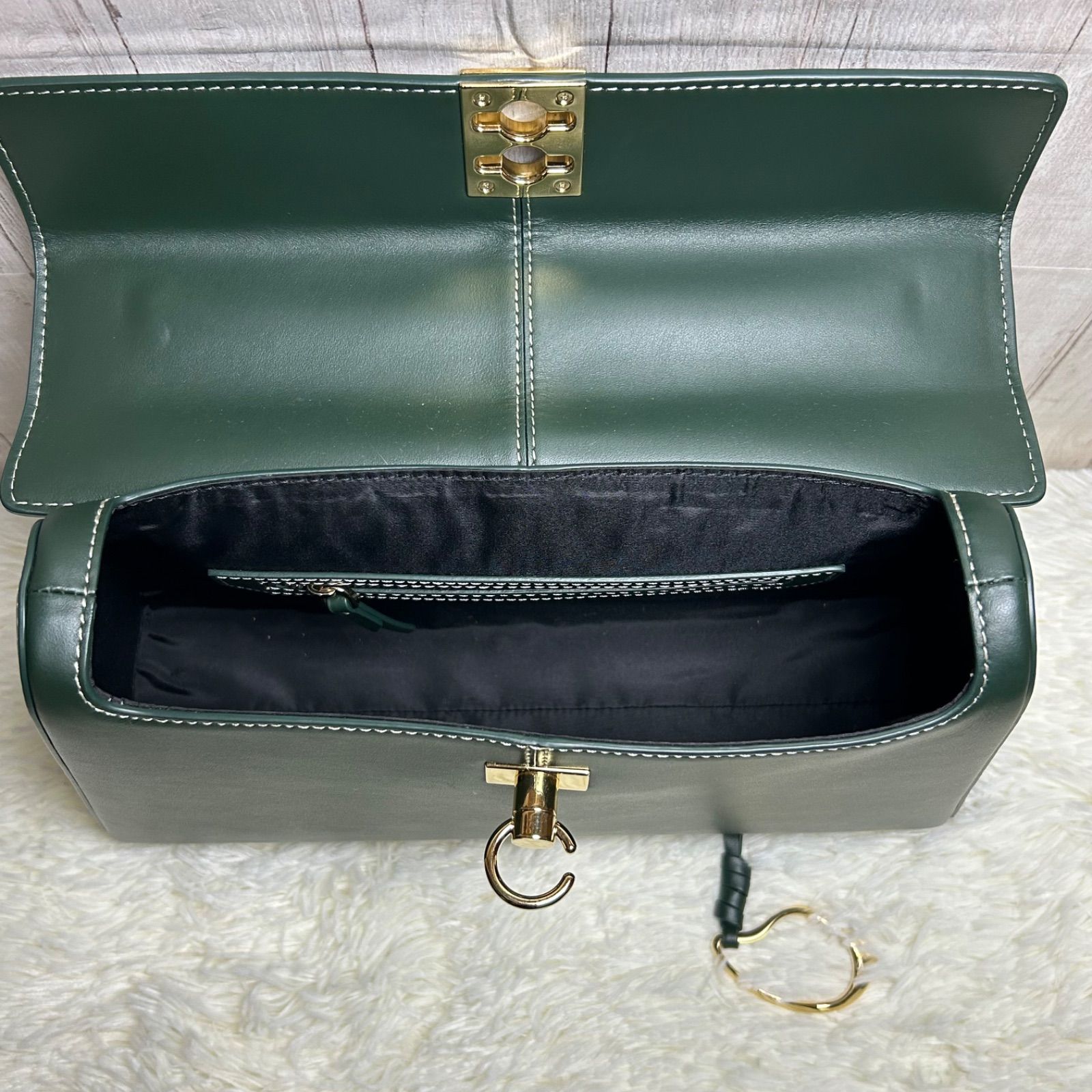 CAFUNE カフネ　ダークグリーン レザー ハンドバッグ ✴︎月末限定セール✴︎【美品】CAFUNE カフネ グリーン レザー