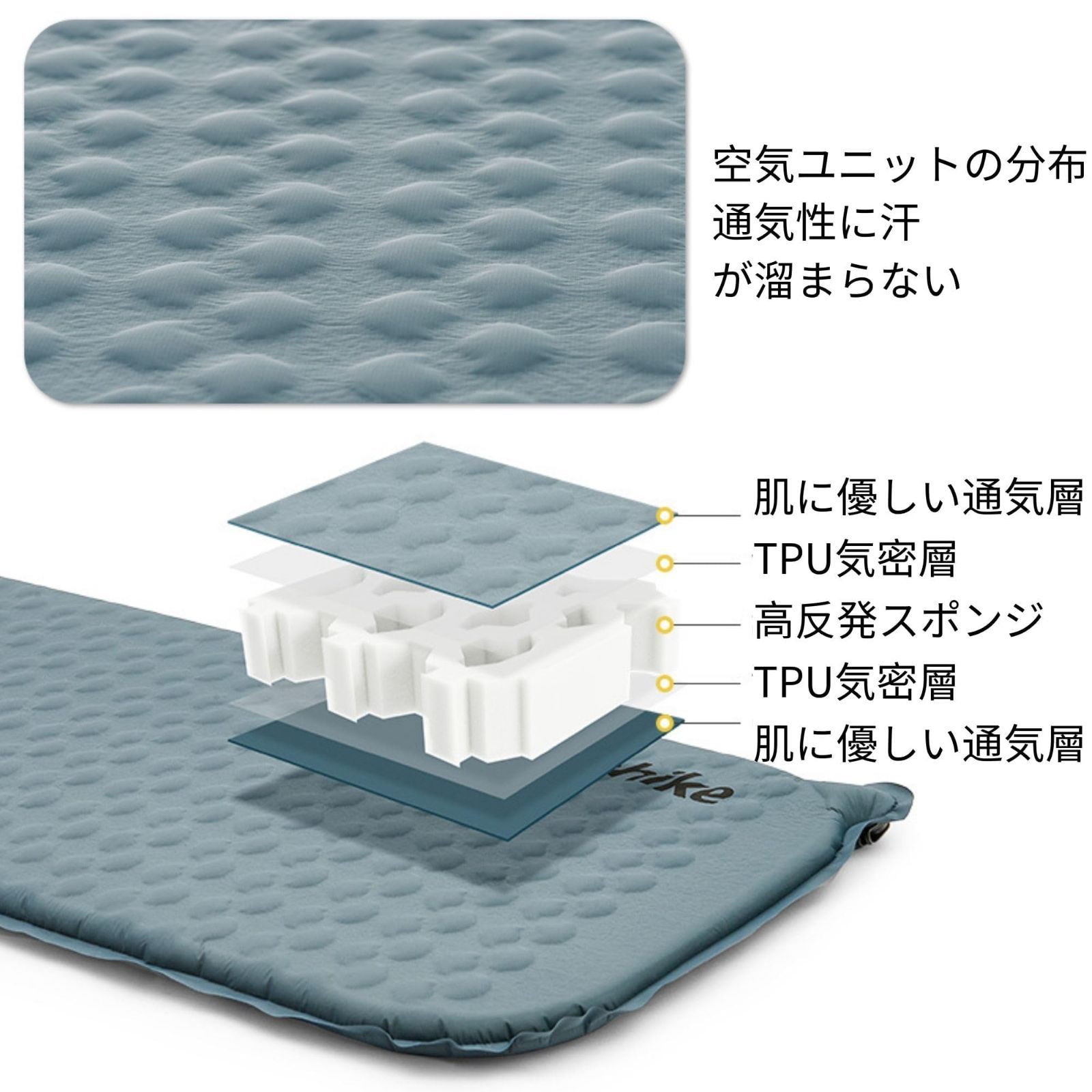 人気商品 エアーマット 自動膨張 キャンプ用 キャンプマット 厚手 超軽量490g アウトドア 車中泊マット Naturehike テント泊 防水防潮 防災 四季使用 通気性に汗 が溜まらない 夏用 収納袋付き 大きい長方形-ホワイト