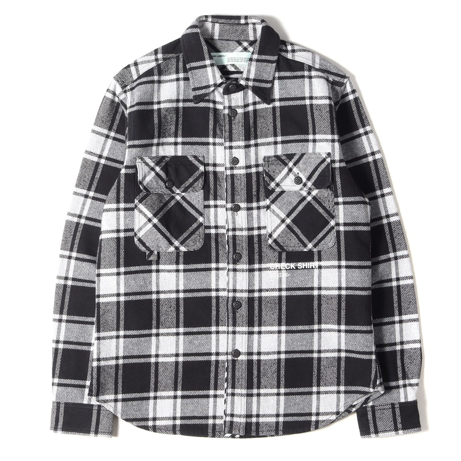 OFF-WHITE オフホワイト シャツ バックロゴ ヘビー チェック フランネルシャツ QUOTE FLANNEL SHIRT 18AW ブラック  グレー 黒 灰 S イタリア製 トップス カジュアルシャツ 長袖 ブランド