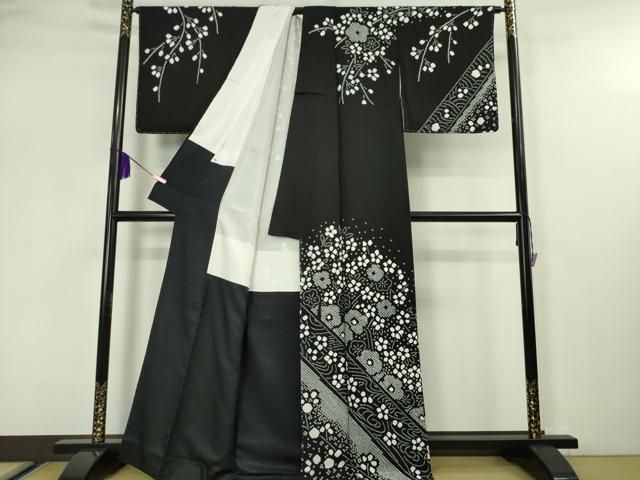 平和屋着物□極上 訪問着 絞り 草花文 黒地 逸品 未使用 DZAA7838kh5 平和