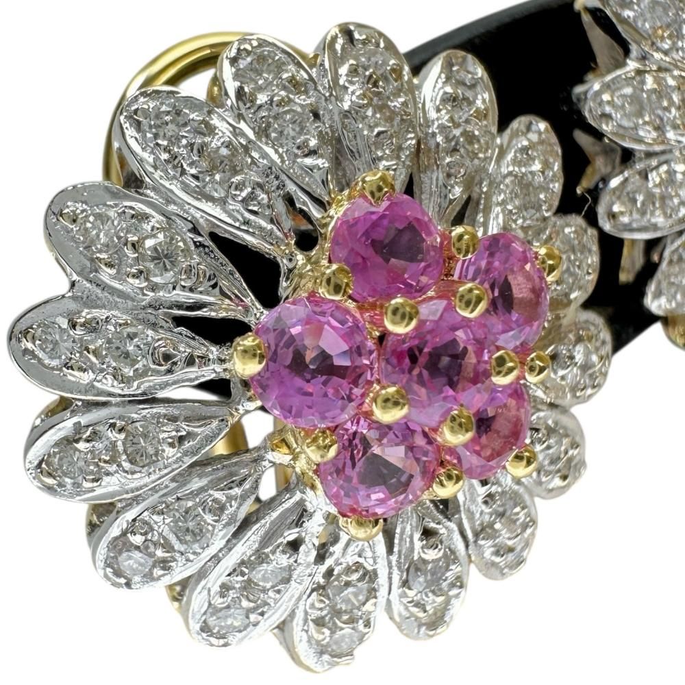フラワー ピンクサファイア 2.11ct ダイヤモンド 0.74ct ピアス