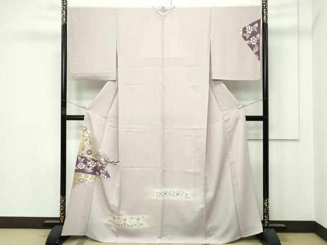 平和屋着物■極上　訪問着　単衣　貝紫　鳳凰花唐草文　暈し染め　金彩　灰梅色地　逸品　CZAA3825s5 平和屋着物□極上 訪問着 単衣 貝紫 鳳凰花唐草文 暈し染め 金彩 灰梅