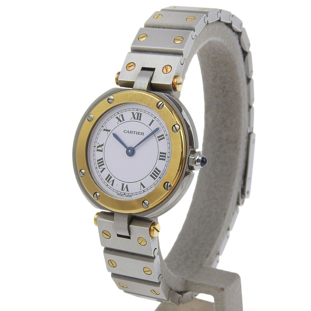 CARTIER カルティエ サントスラウンドSM cal.81 84038288 ステンレススチール×YG クオーツ アナログ表示 レディース ホワイト文字盤 腕時計