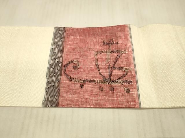 平和屋着物＊夏物 九寸名古屋帯 櫛織 抽象文様 銀糸 正絹 逸品