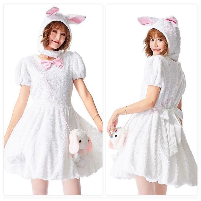 うさぎのふわふわワンピース 耳付き帽子 レディース 舞台 衣装 うさぎのふわふわワンピース 耳付き帽子 レディース 舞台 衣装