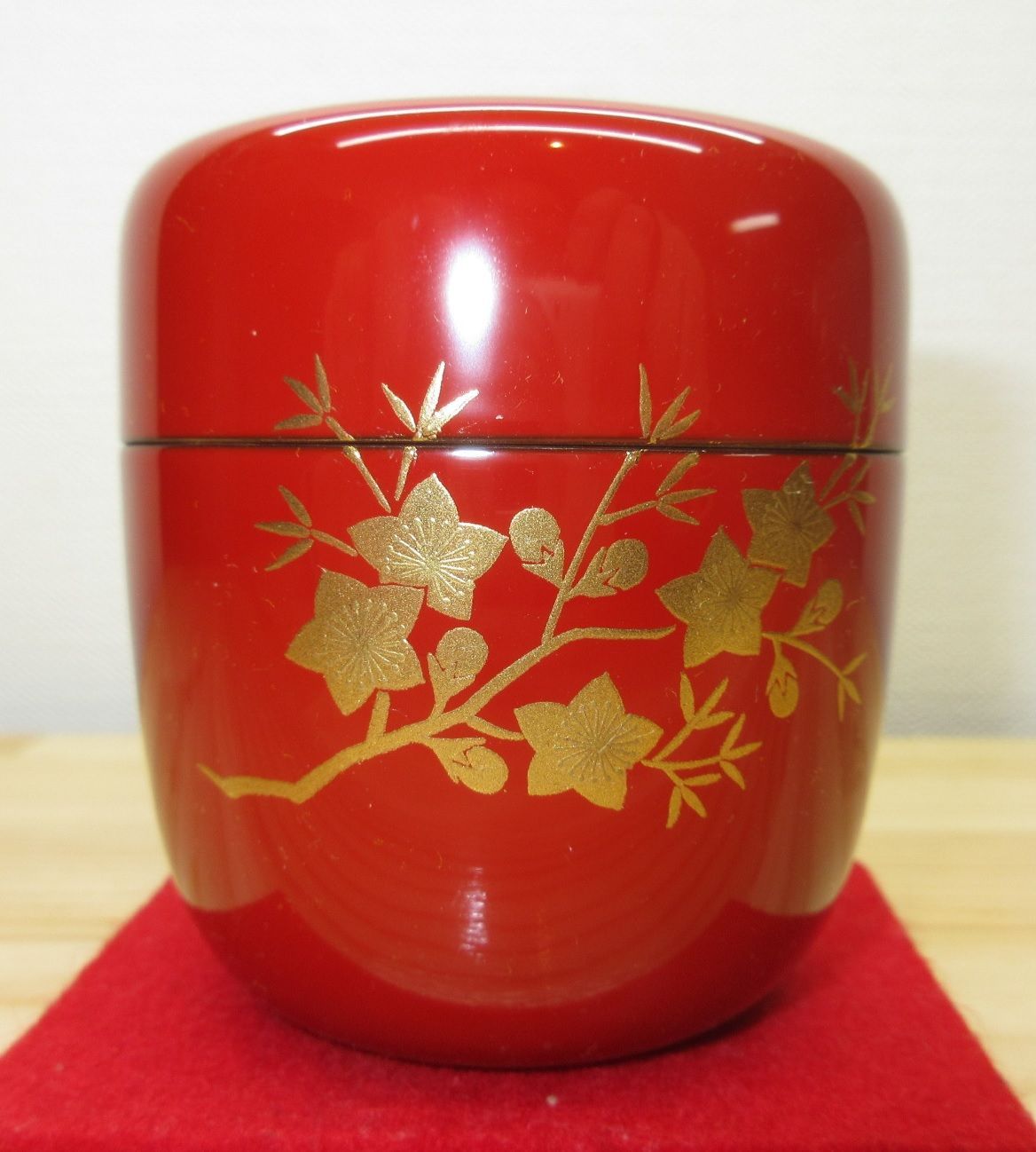 逢絢亭 茶道具 中棗 山中塗 朱塗 雛蒔絵 木製 中村湖彩 共箱入り