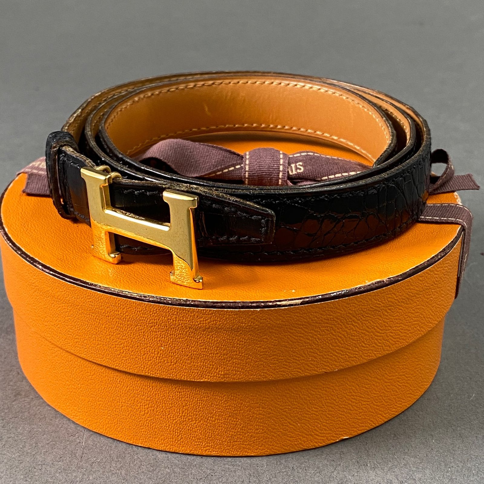 183◇HERMES エルメス レザーベルト 黒 箱入 MADE IN FRANCE - ブランド別