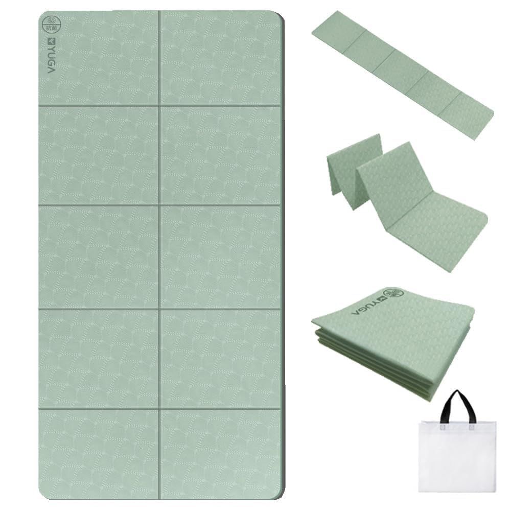 厚め トレーニングマット 80㎝ エクササイズマット 幅広 滑り止め TPE素材 80cm*185cm 厚手 8mm ピラティスマット 折りたたみ 軽量 ヨガマット 収納に便利 Rustuen 収納袋付き